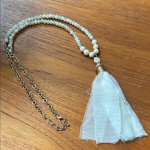 Beaded Necklace with White Tassel and Pearl